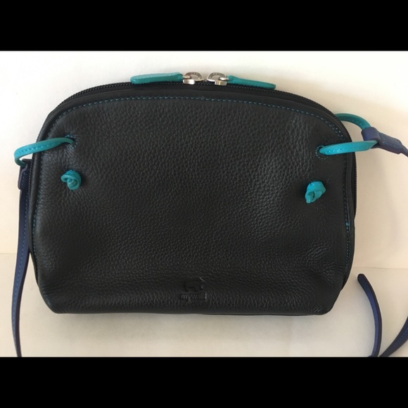 Mywalit Rio BLACK TURQUOISE ZIP TOP Bag CROSSBODY - Picture 1 of 10